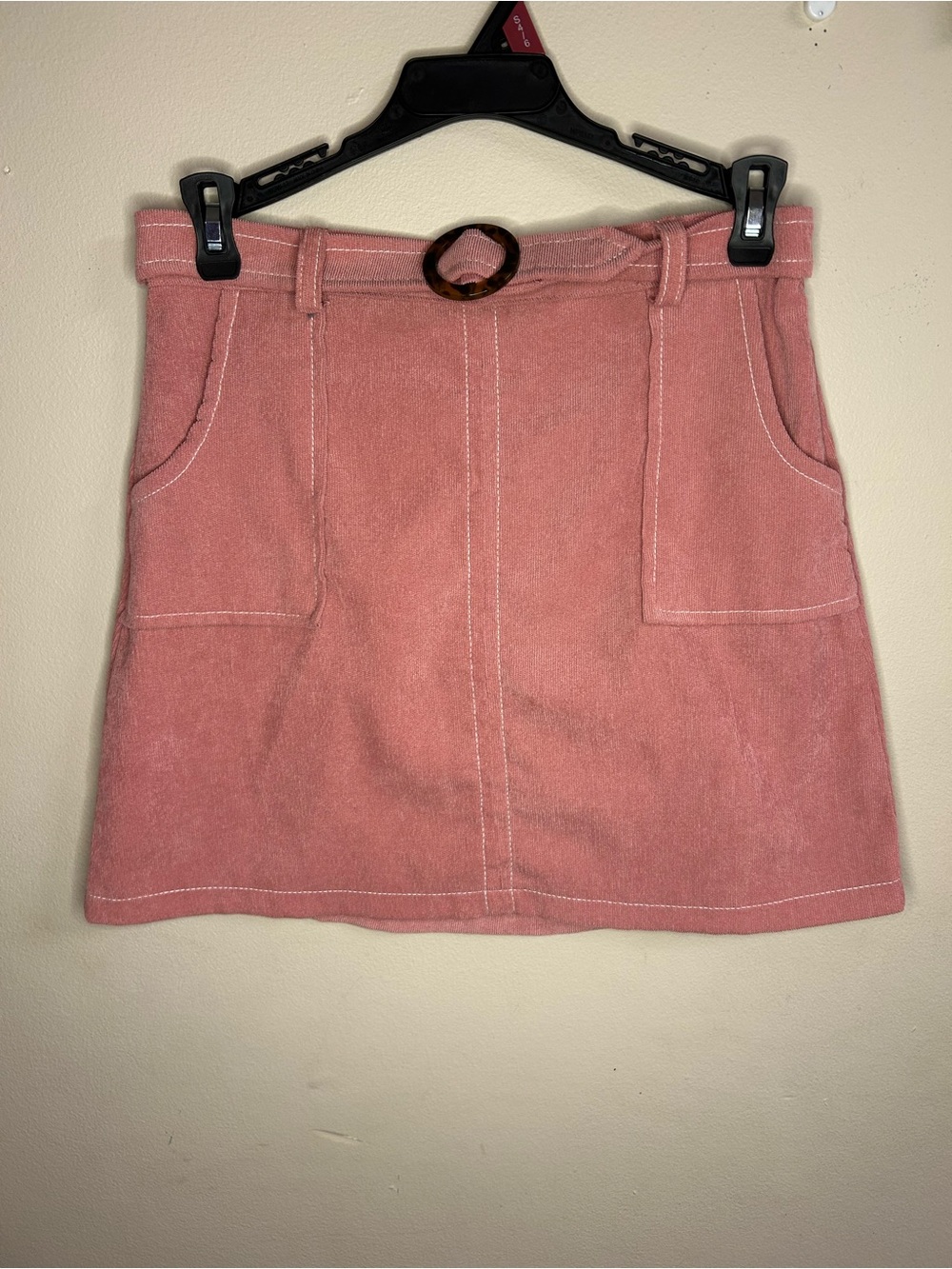 Iz Byer Dusty Rose A-Line Skirt with Tortoise Buckle